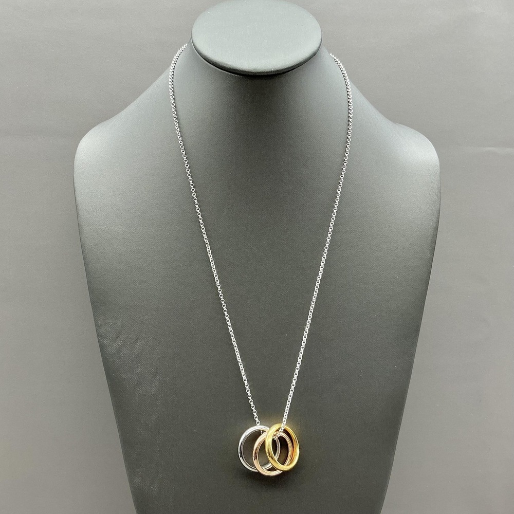 Origami Owl Necklace Silver Tone Tri Color Interlocking Ring Pendant Jewelry 22"